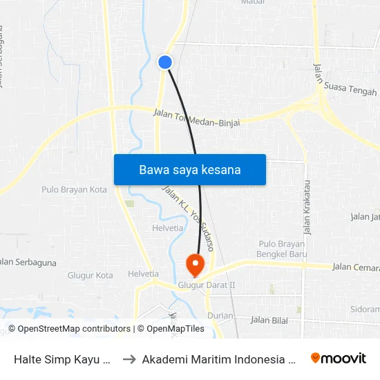 Halte Simp Kayu Putih to Akademi Maritim Indonesia Medan map