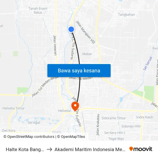 Halte Kota Bangun to Akademi Maritim Indonesia Medan map