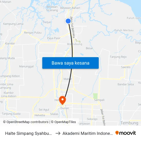 Halte Simpang Syahbuddin Yatim to Akademi Maritim Indonesia Medan map