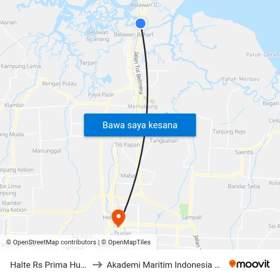 Halte Rs Prima Husada to Akademi Maritim Indonesia Medan map