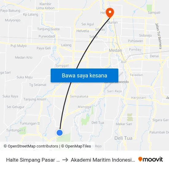 Halte Simpang Pasar Induk 2 to Akademi Maritim Indonesia Medan map