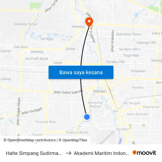Halte Simpang Sudirman - Patimura to Akademi Maritim Indonesia Medan map