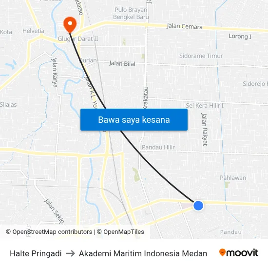 Halte Pringadi to Akademi Maritim Indonesia Medan map