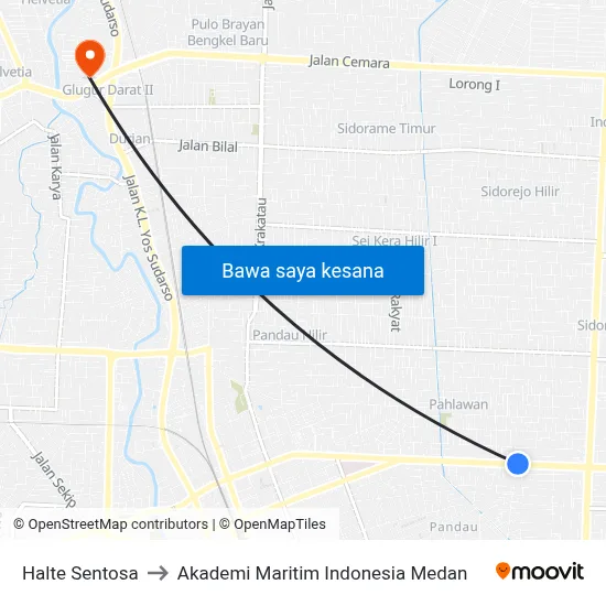 Halte Sentosa to Akademi Maritim Indonesia Medan map