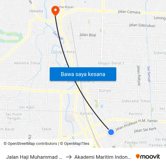 Jalan Haji Muhammad Yamin, 36a to Akademi Maritim Indonesia Medan map