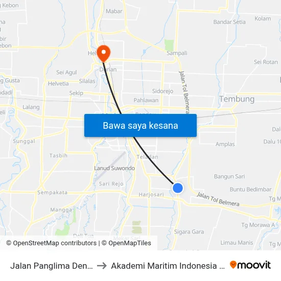 Jalan Panglima Denai, 25 to Akademi Maritim Indonesia Medan map
