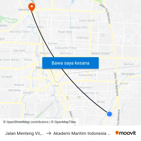 Jalan Menteng Vii, 81b to Akademi Maritim Indonesia Medan map