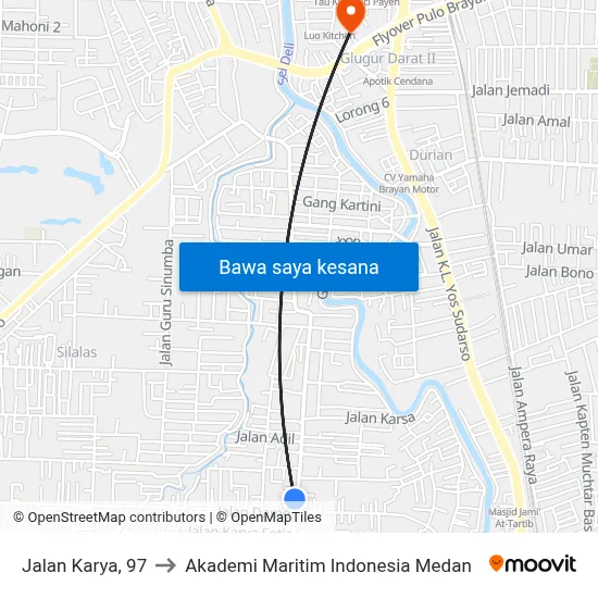 Jalan Karya, 97 to Akademi Maritim Indonesia Medan map