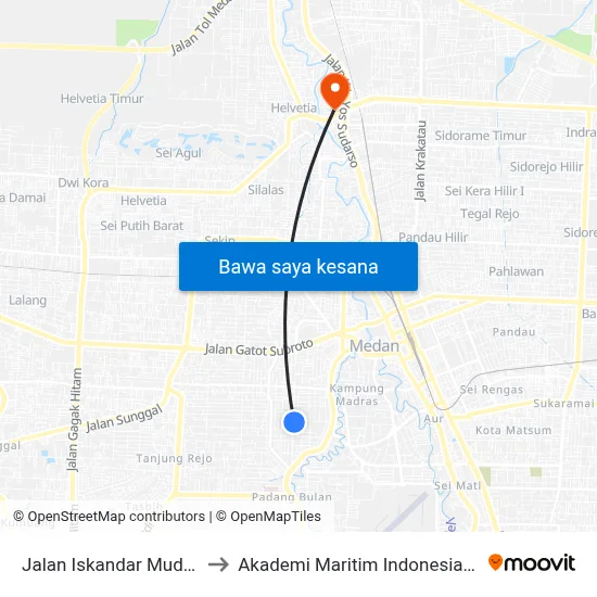 Jalan Iskandar Muda, 148 to Akademi Maritim Indonesia Medan map