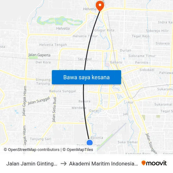 Jalan Jamin Ginting, 399c to Akademi Maritim Indonesia Medan map