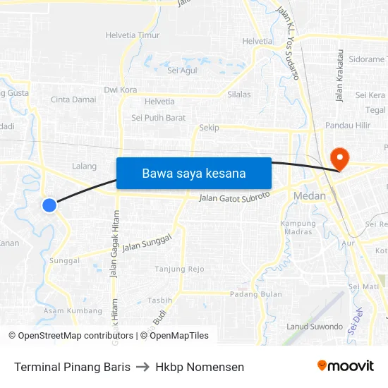 Terminal Pinang Baris to Hkbp Nomensen map