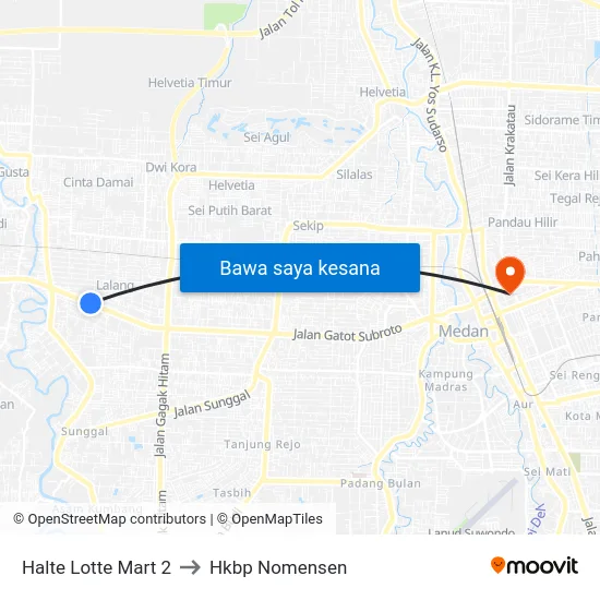 Halte Lotte Mart 2 to Hkbp Nomensen map