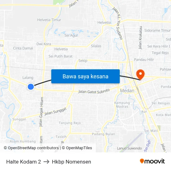 Halte Kodam 2 to Hkbp Nomensen map