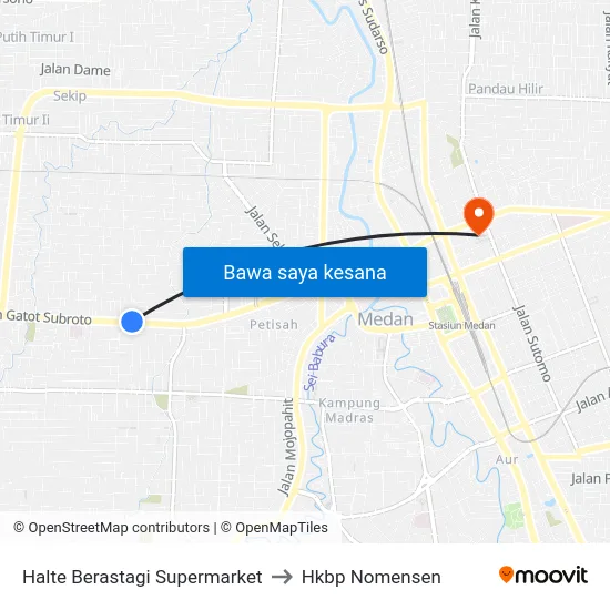 Halte Berastagi Supermarket to Hkbp Nomensen map