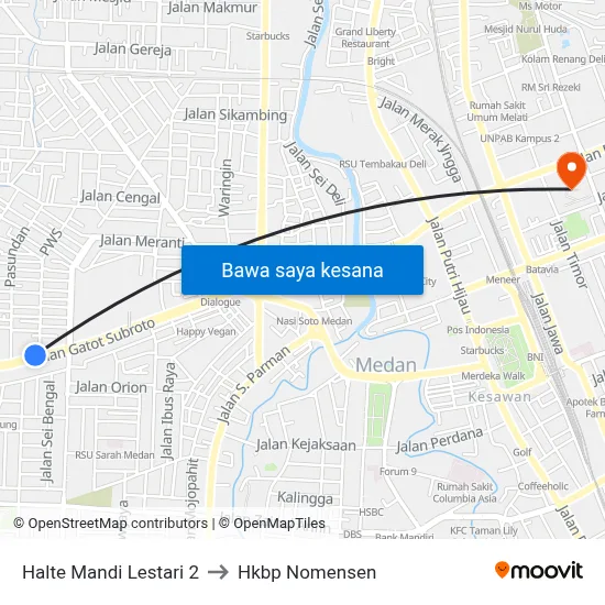 Halte Mandi Lestari 2 to Hkbp Nomensen map