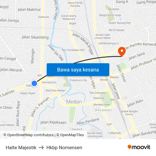 Halte Majestik to Hkbp Nomensen map