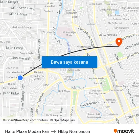 Halte Plaza Medan Fair to Hkbp Nomensen map