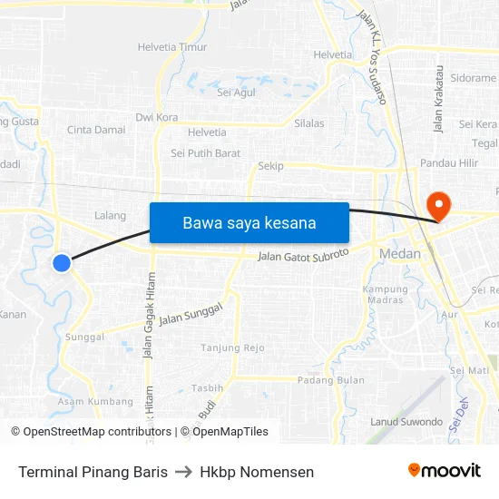 Terminal Pinang Baris to Hkbp Nomensen map
