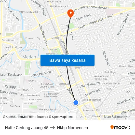Halte Gedung Juang 45 to Hkbp Nomensen map