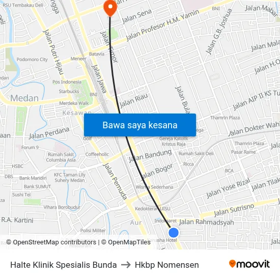 Halte Klinik Spesialis Bunda to Hkbp Nomensen map