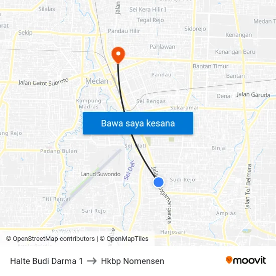 Halte Budi Darma 1 to Hkbp Nomensen map