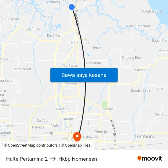 Halte Pertamina 2 to Hkbp Nomensen map