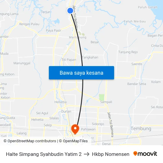 Halte Simpang Syahbudin Yatim 2 to Hkbp Nomensen map