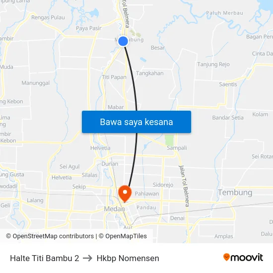 Halte Titi Bambu 2 to Hkbp Nomensen map