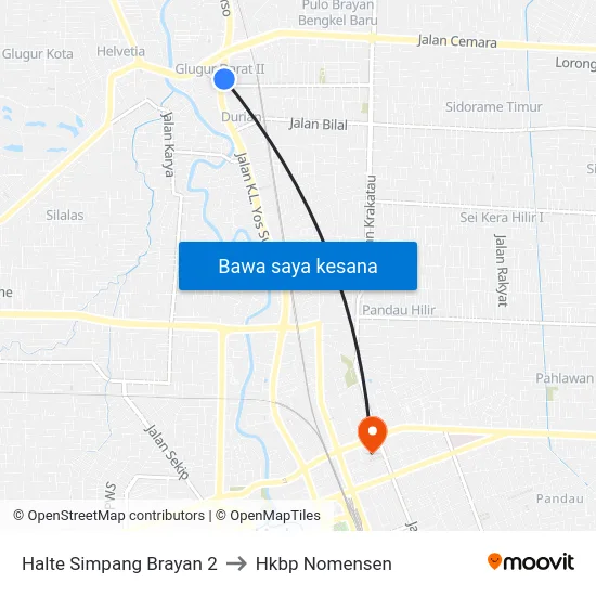 Halte Simpang Brayan 2 to Hkbp Nomensen map