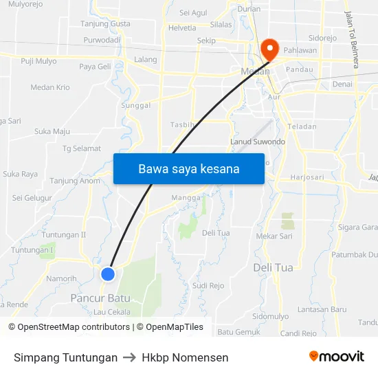 Simpang Tuntungan to Hkbp Nomensen map