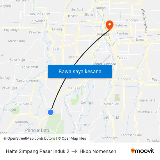 Halte Simpang Pasar Induk 2 to Hkbp Nomensen map