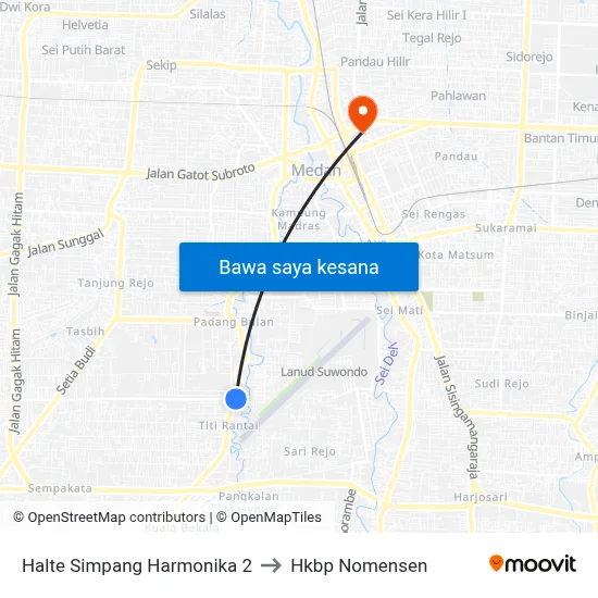 Halte Simpang Harmonika 2 to Hkbp Nomensen map
