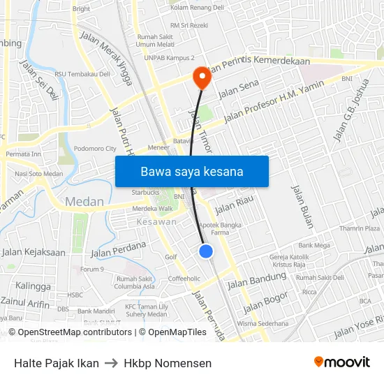 Halte Pajak Ikan to Hkbp Nomensen map