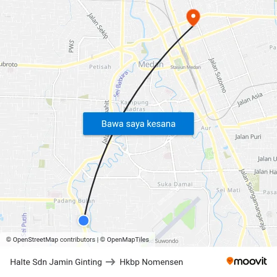 Halte Sdn Jamin Ginting to Hkbp Nomensen map