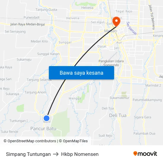 Simpang Tuntungan to Hkbp Nomensen map
