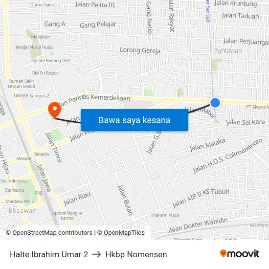 Halte Ibrahim Umar 2 to Hkbp Nomensen map