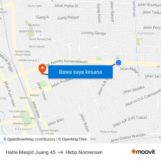 Halte Masjid Juang 45 to Hkbp Nomensen map