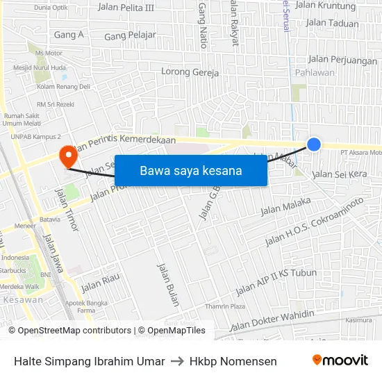 Halte Simpang Ibrahim Umar to Hkbp Nomensen map