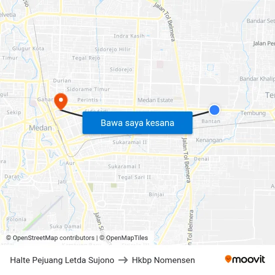 Halte Pejuang Letda Sujono to Hkbp Nomensen map