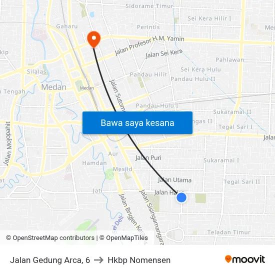Jalan Gedung Arca, 6 to Hkbp Nomensen map