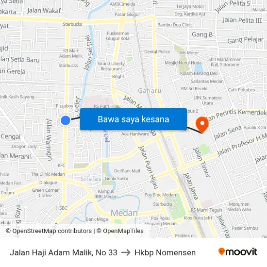 Jalan Haji Adam Malik, No 33 to Hkbp Nomensen map