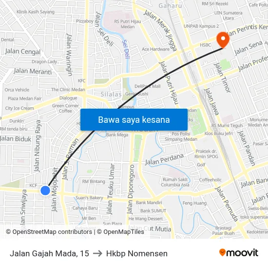 Jalan Gajah Mada, 15 to Hkbp Nomensen map