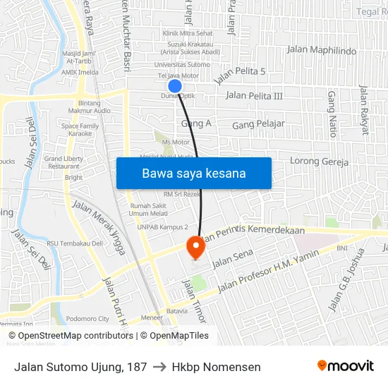 Jalan Sutomo Ujung, 187 to Hkbp Nomensen map
