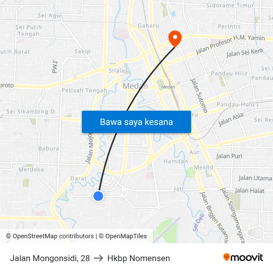 Jalan Mongonsidi, 28 to Hkbp Nomensen map