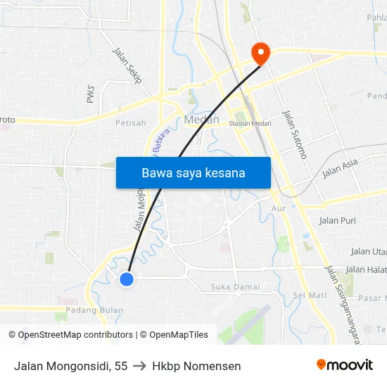 Jalan Mongonsidi, 55 to Hkbp Nomensen map