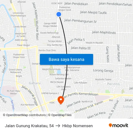 Jalan Gunung Krakatau, 54 to Hkbp Nomensen map