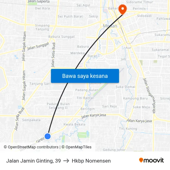 Jalan Jamin Ginting, 39 to Hkbp Nomensen map
