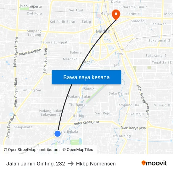 Jalan Jamin Ginting, 232 to Hkbp Nomensen map
