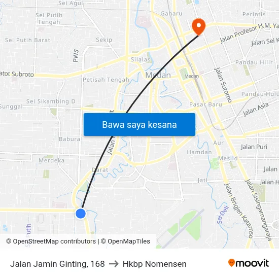 Jalan Jamin Ginting, 168 to Hkbp Nomensen map