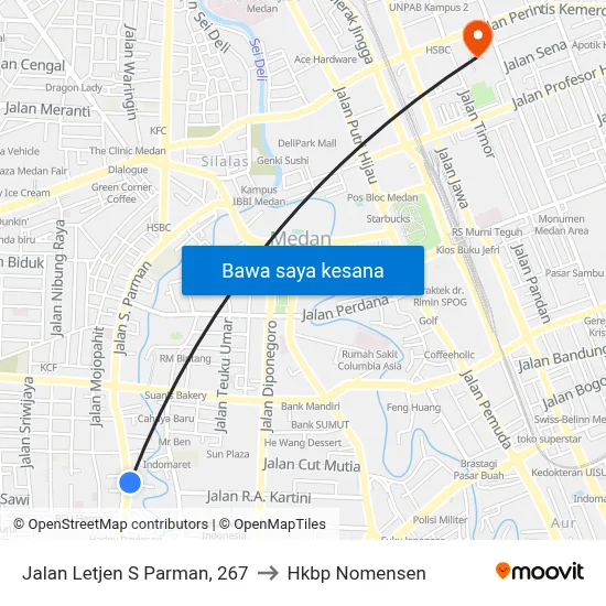 Jalan Letjen S Parman, 267 to Hkbp Nomensen map
